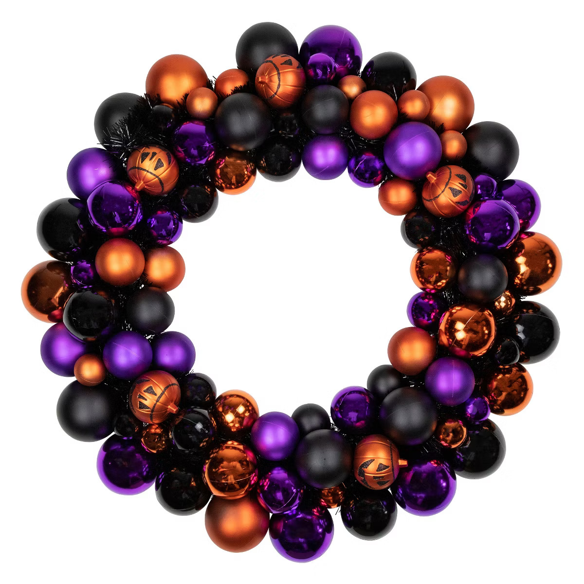 Northlight Jack-O-Lantern Shatterproof Ball Ornament Halloween Wreath - 24-Inch, Unlit | Target