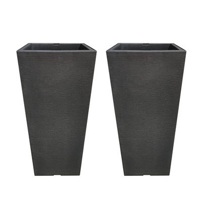 Rosemead Home & Garden Square 28"H Large Black Plastic Indoor Outdoor Taper Self Watering Planters (Set of 2) | Target