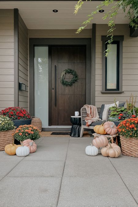 Fall front porch. Faux pumpkins. Fall blanket. Fall throw pillows. Fall side table. Fall baskets. Studio McGee. Target. Pottery barn. Michaels. Amazon  

#LTKSeasonal #LTKhome #LTKstyletip
