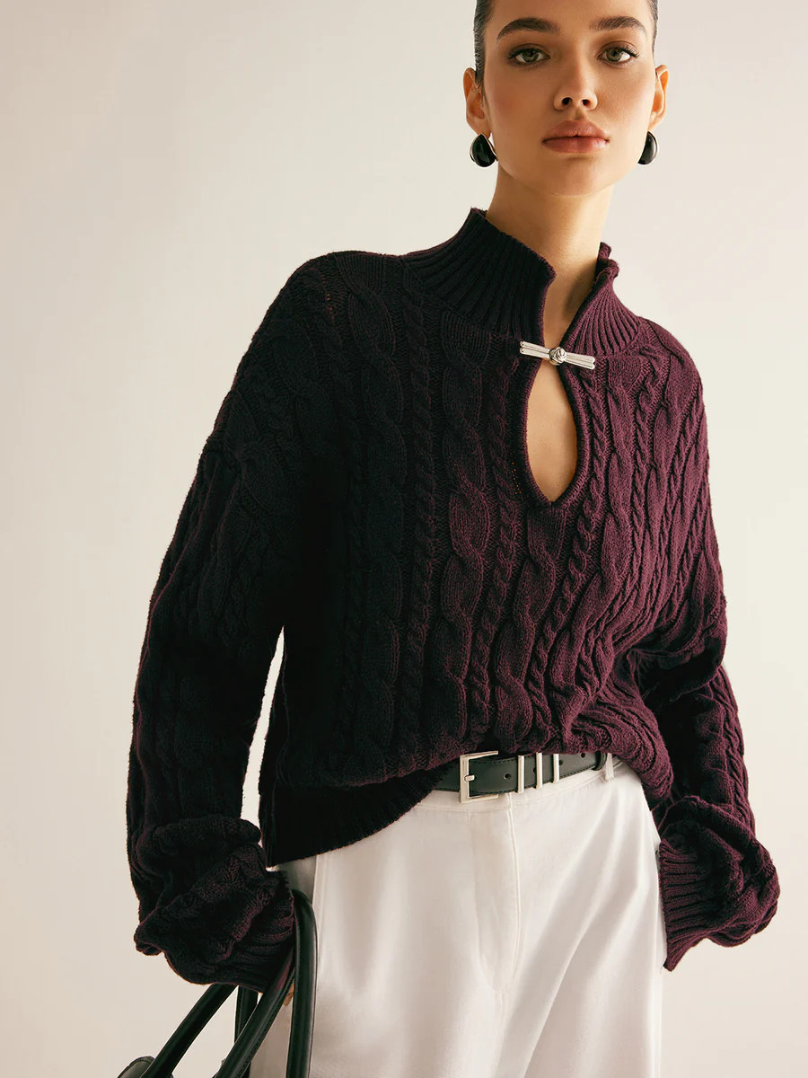 Cotton Keyhole Neckline Knit Top | Commense