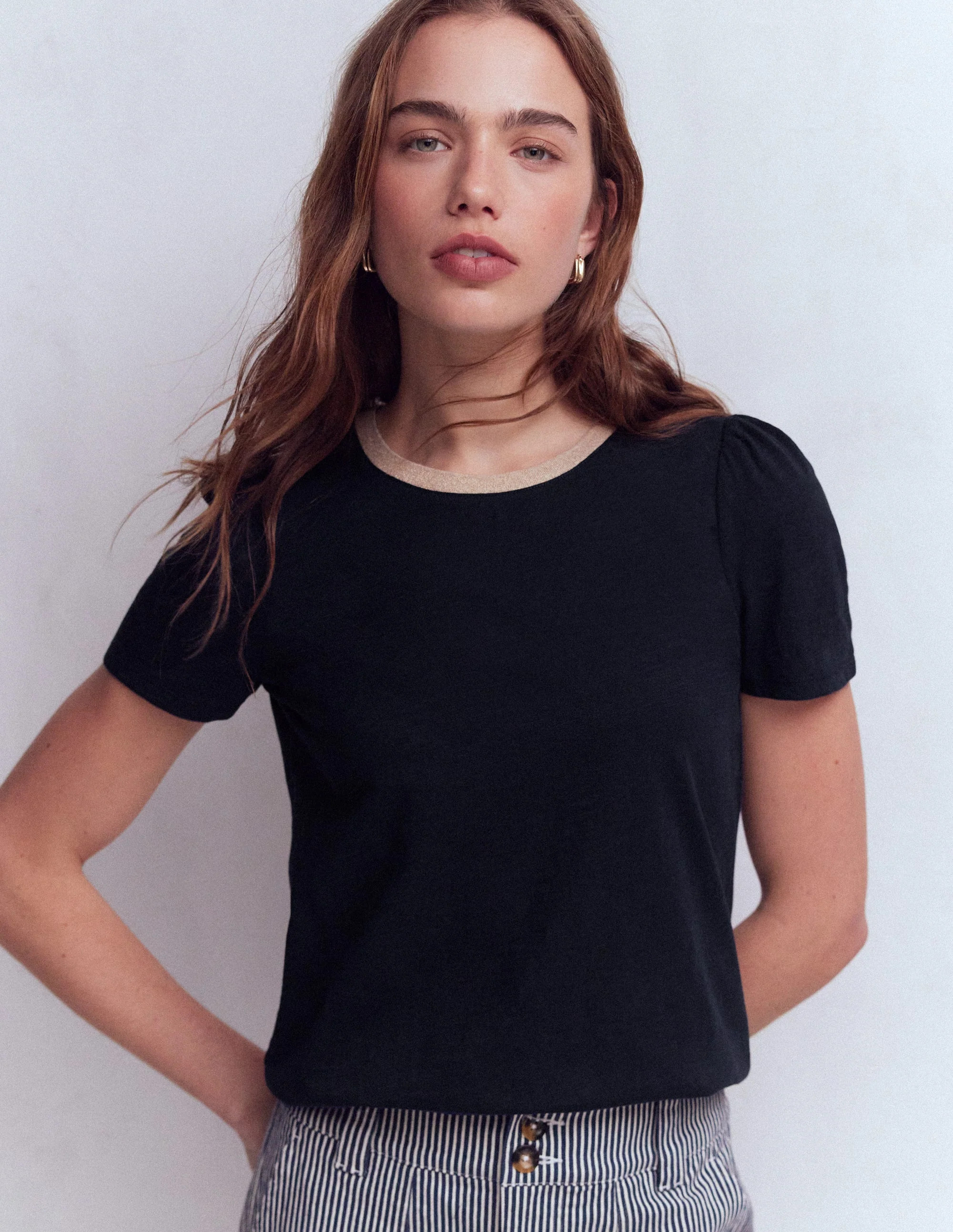 Metallic Trim T-Shirt-Navy | Boden (US)