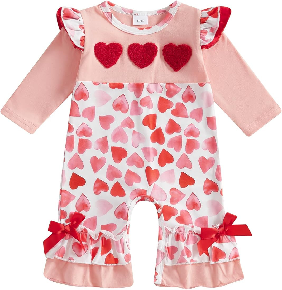 FIOMVA Baby Girl Fall Outfits Newborn Ribbed Knit Romper Coming Home Outfit Infant Ruffle Jumpsui... | Amazon (US)