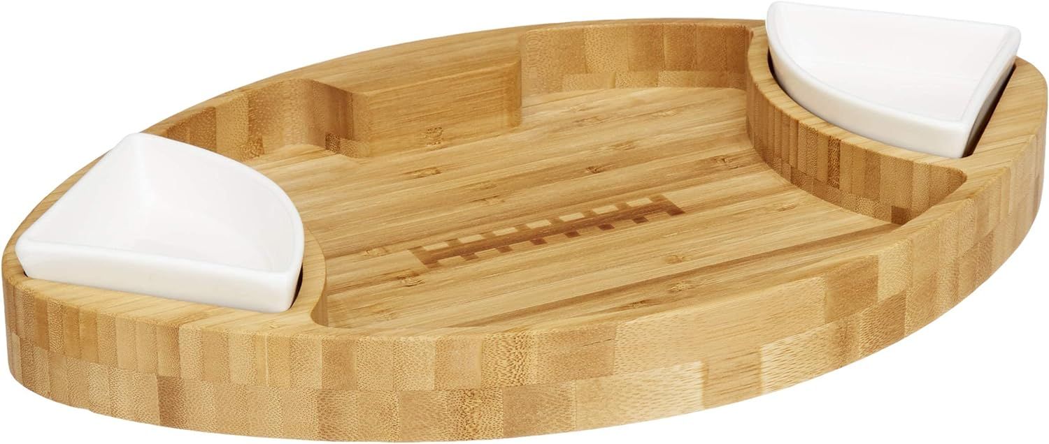 Prairie Collections Football Shaped Bamboo Serving Tray (10" x 16" x 2.5”) Includes 2 Dip Trays... | Amazon (US)