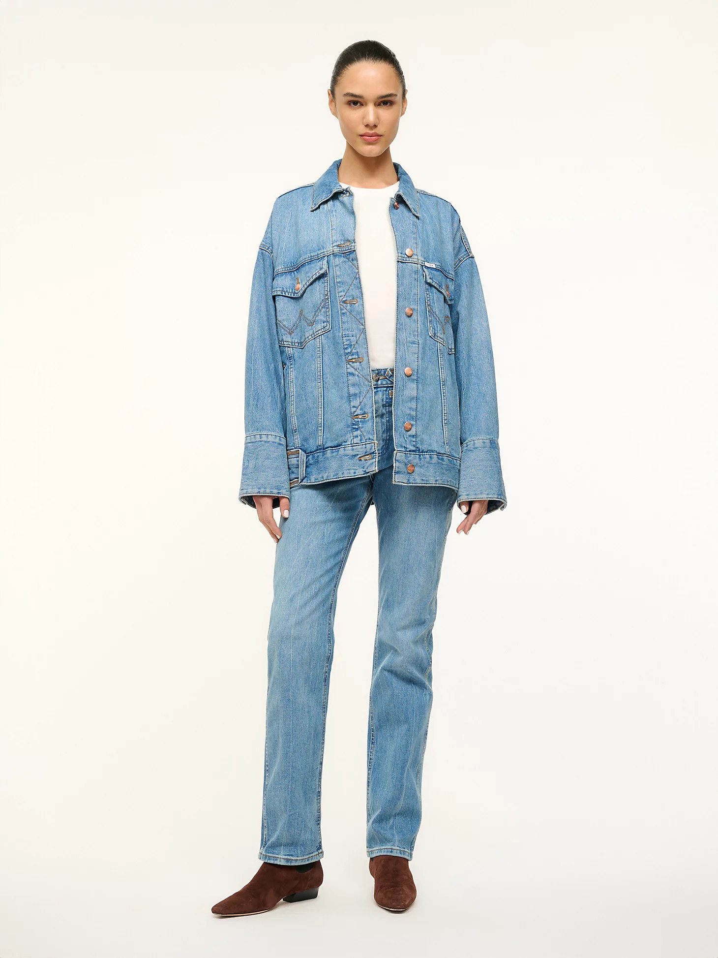Wrangler + STAUD The Biggest Jean Jacket in Mid Blue | Wrangler