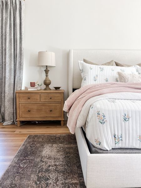 Bedroom progress: rug, bedframe, nightstands, curtains and bedding are all sourced on the blog! 🤍

Pottery Barn bedroom | Sausalito nightstands | Joss and Main headboard | upholstered headboard | linen headboard | neutral bedroom | floral bedding | waffle weave blanket | loloi rug | bedroom decor

#LTKU #LTKhome