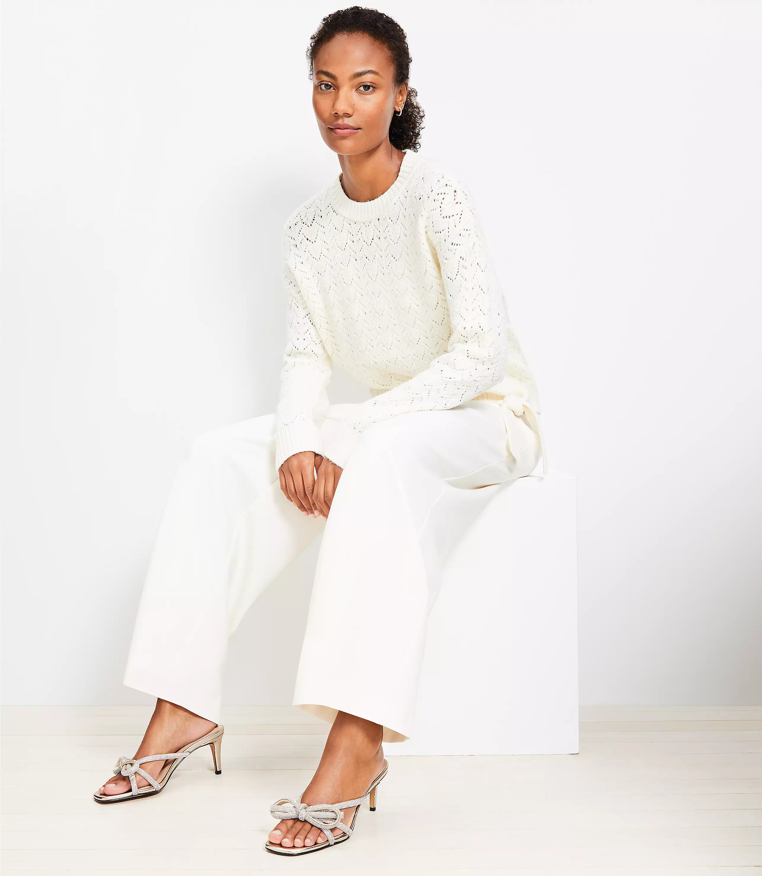 Pointelle Side Tie Sweater | LOFT