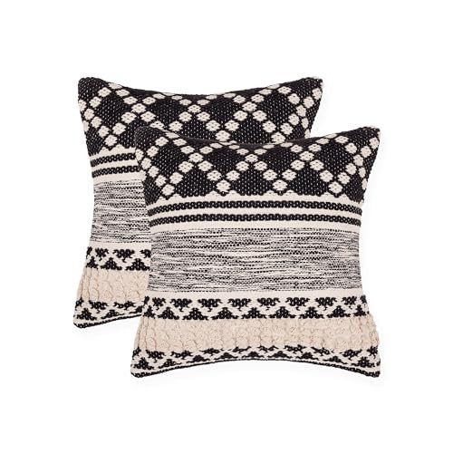REDEARTH · Handmade Boho Throw Pillow Covers - Bohemian Chic Farmhouse Style - Accent Woven Indoor and Outdoor Pillow Cushion Cases for Couch - Bed - Sofa – Set of 2-18"x18" - Mosaic Trellis Black | Amazon (US)