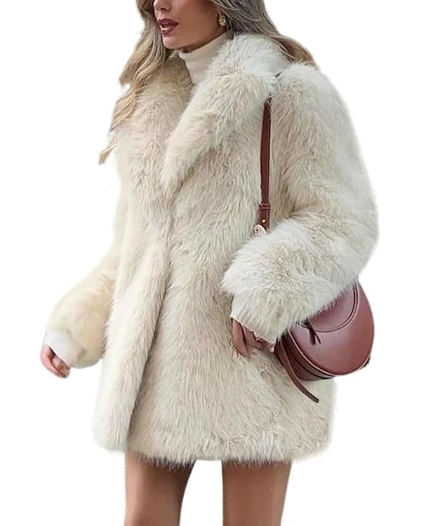 Wyeysyt Womens Faux Fur Coat Fluffy Lapel Furry Jacket Long Sleeve Shaggy Long Coat Winter Warm C... | Amazon (US)