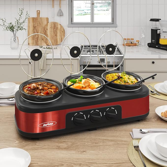 Sunvivi Triple Slow Cooker, Buffet Server & Warmer with 3 Removable Ceramic Pots, 3 Adjustable Te... | Amazon (US)