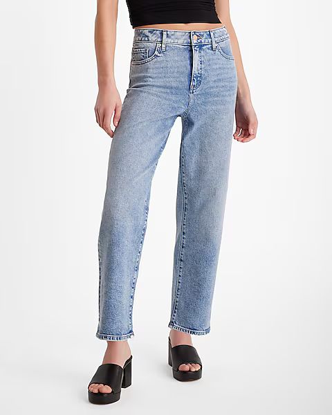 High Waisted Medium Wash Relaxed Straight Ankle Jeans | Express