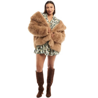 June + Vie by Roaman's Faux Fur Coat - 22/24, Neutral Beige | Target