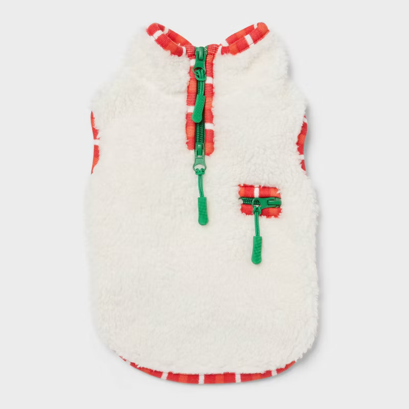 Faux Shearling Zipper with Trim Fleece Dog Vest - Wondershop™ Cream | Target