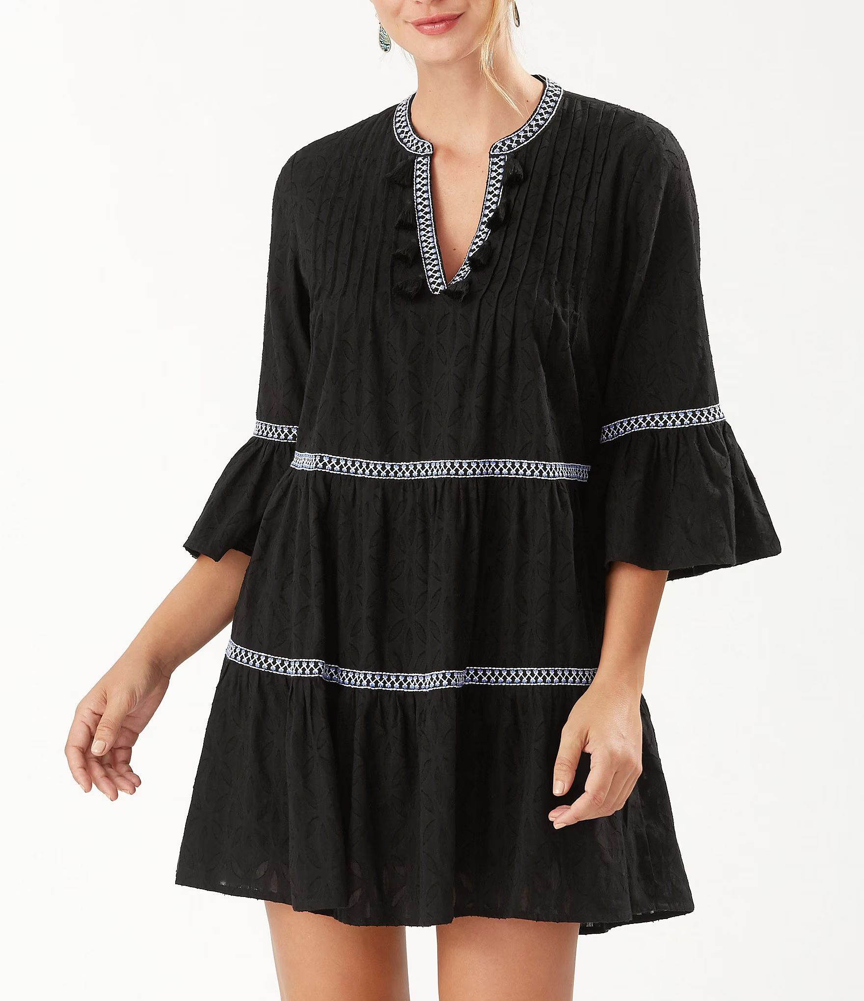 Cotton Clip Embroidered Tier Swim Cover Up Dress | Dillards