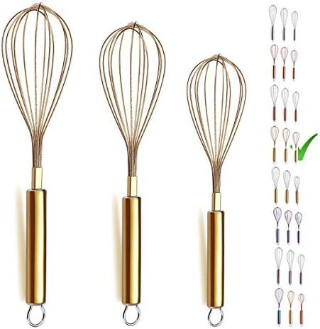 Berglander Gold Whisk Pack of 3 Stainless Steel 8",10",12", Titianium Plating Gold Whisks for Cookin | Amazon (US)