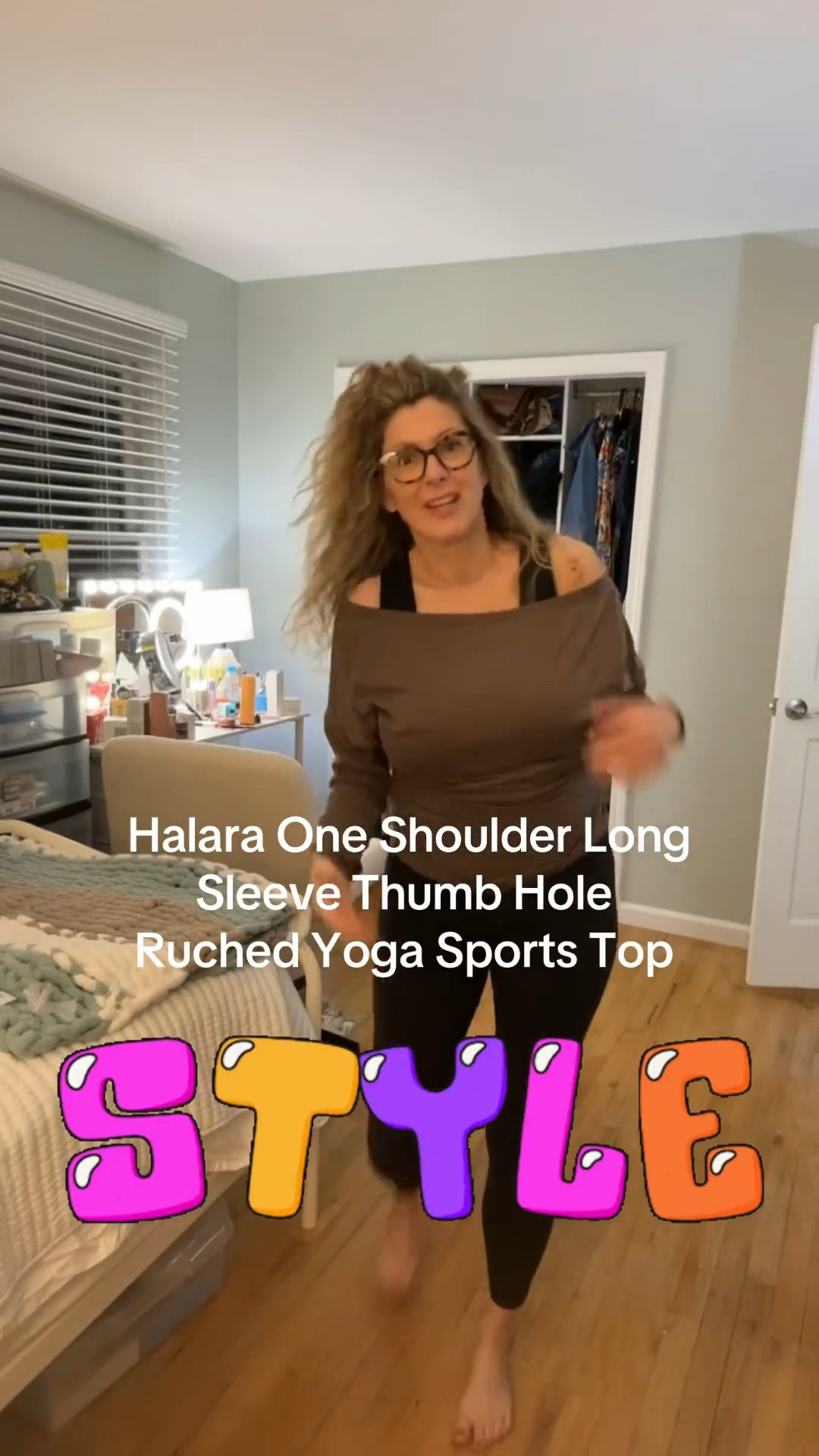 Halara One Shoulder Long Sleeve Thumb Hole Ruched Yoga Sports Top 