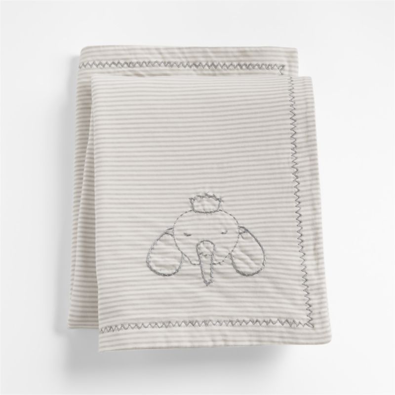 Modern Grey Stripe Organic Heathered Jersey Embroidered Baby Stroller Blanket | Crate & Kids | Crate & Barrel