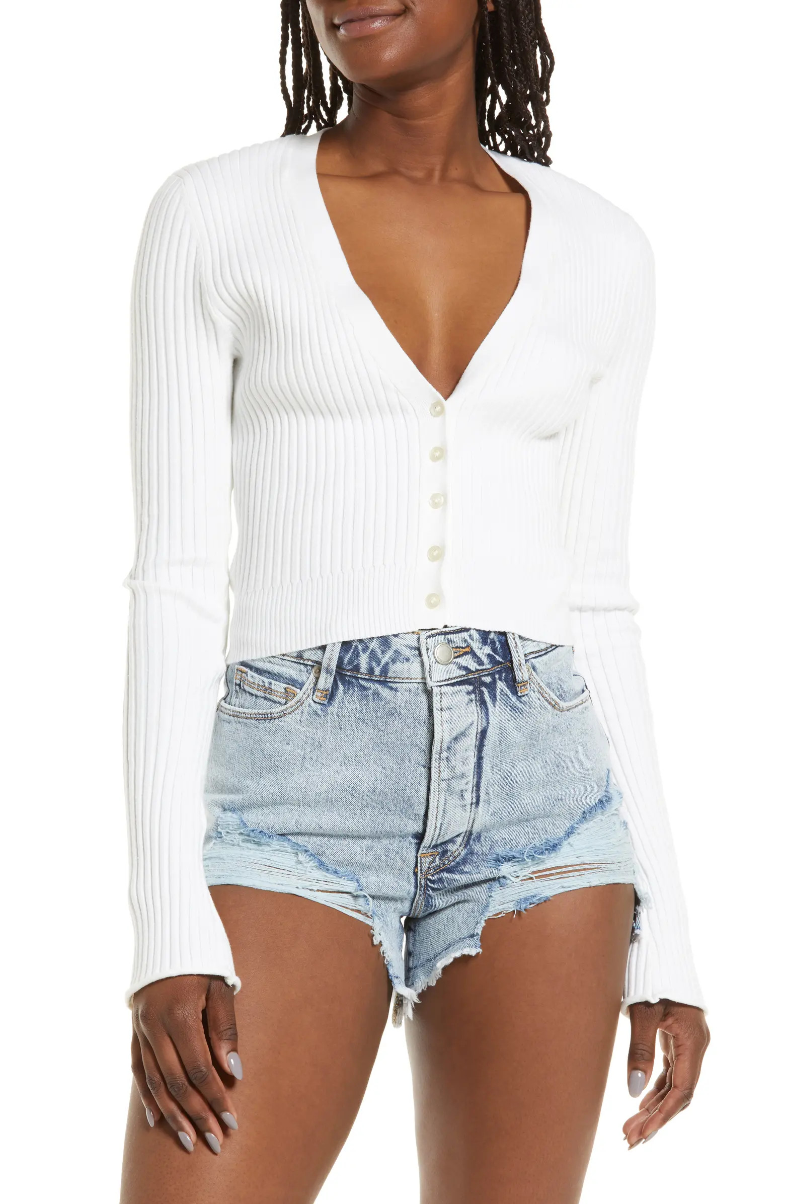 Good American Rib Crop Cardigan | Nordstrom | Nordstrom