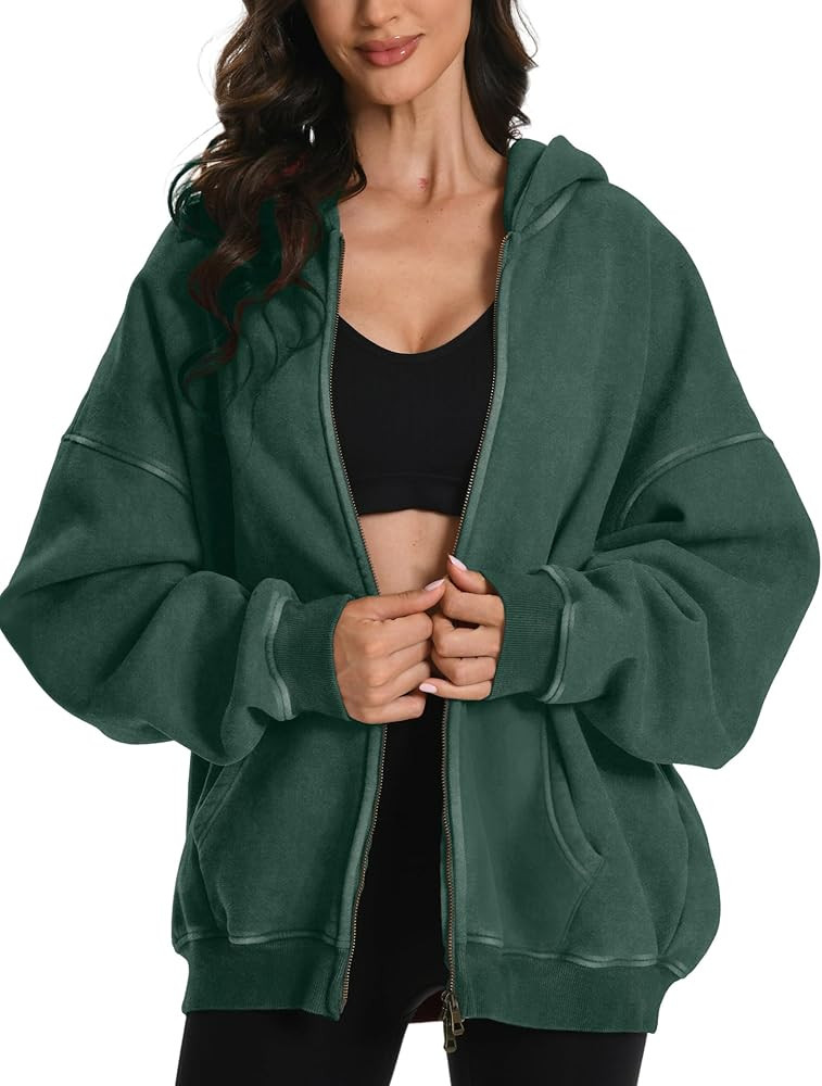 FAIABLE Womens Mens Double Zip Up Hoodie Oversized Acid Wash Heavyweight Hoodie Distress Cotton F... | Amazon (US)