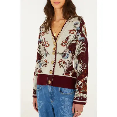 FARM Rio Millena Cardigan in Millena Burgundy at Nordstrom, Size Small | Nordstrom