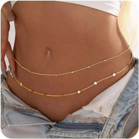Briana Williams 2PCS 36Inch Waist Chain for Women Gold Body Belly Chain for the Waist Adjustable Layered Waist Chain for Summer Beach Bikini | Walmart (US)