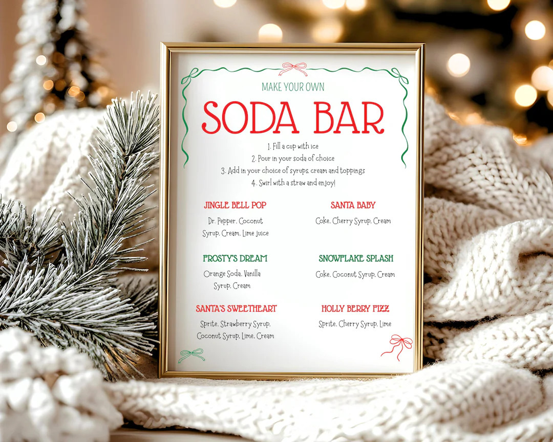 Christmas Soda Bar Menu, Christmas Table Soda Bar Sign Template, Dirty Soda Bar Sign, Baby Bridal... | Etsy (US)