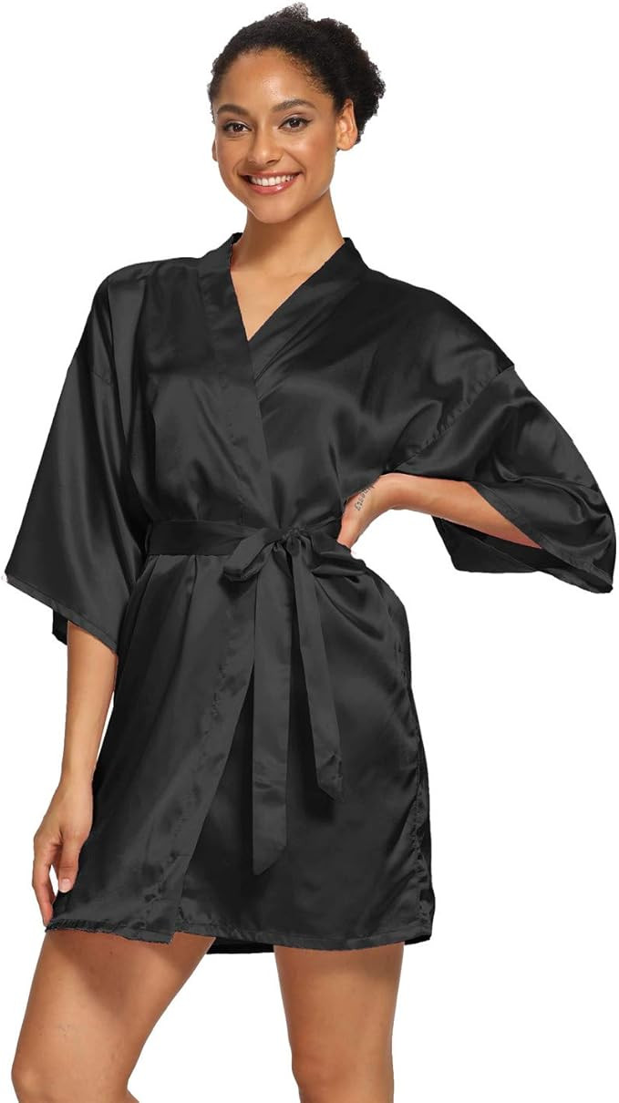 Women's Satin Robes Floral Bridesmaid Robes Short Silk Kimonos Sleepwear | Amazon (US)