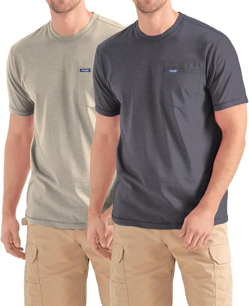 Wrangler Big and Tall T-Shirts for Men - 2 Pack Cotton Tee with Chest Pocket | Amazon (US)