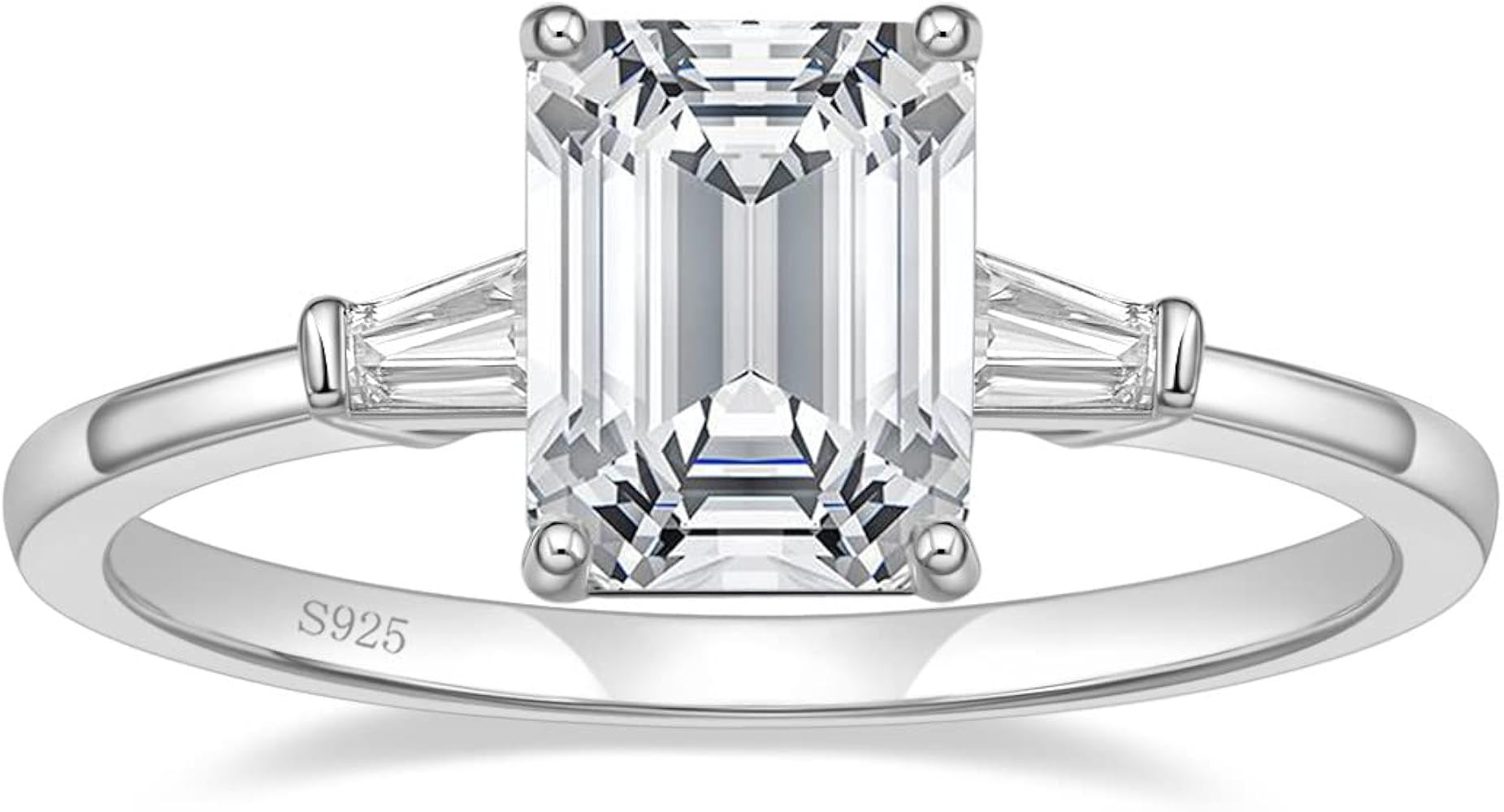 EAMTI 3CT 925 Sterling Silver Engagement Rings 3-Stone Emerald Cut Cubic Zirconia CZ Wedding Prom... | Amazon (US)
