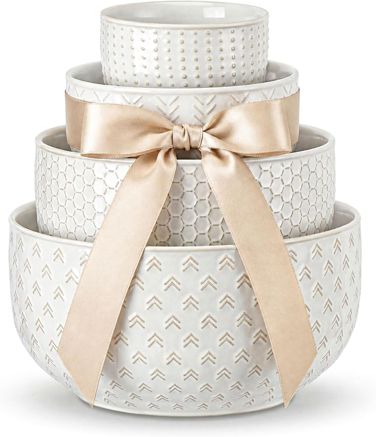 Lareina Ceramic Large Mixing Bowls Set of 4, Nesting Bowls for Cooking, Baking, Salad Etc, Serving Bowls Gift, Kitchen Stoneware, Oven, Microwave and Dishwasher Safe - 20/44/98/145 OZ, Ivory White | Amazon (US)