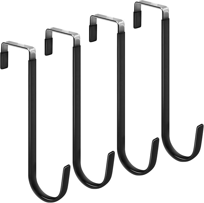 FYY Over the Door Hooks, Single-Hanger 4 Pack, Fits Doors 1.6" Black | Heavy Duty Metal, Hold 20l... | Amazon (US)