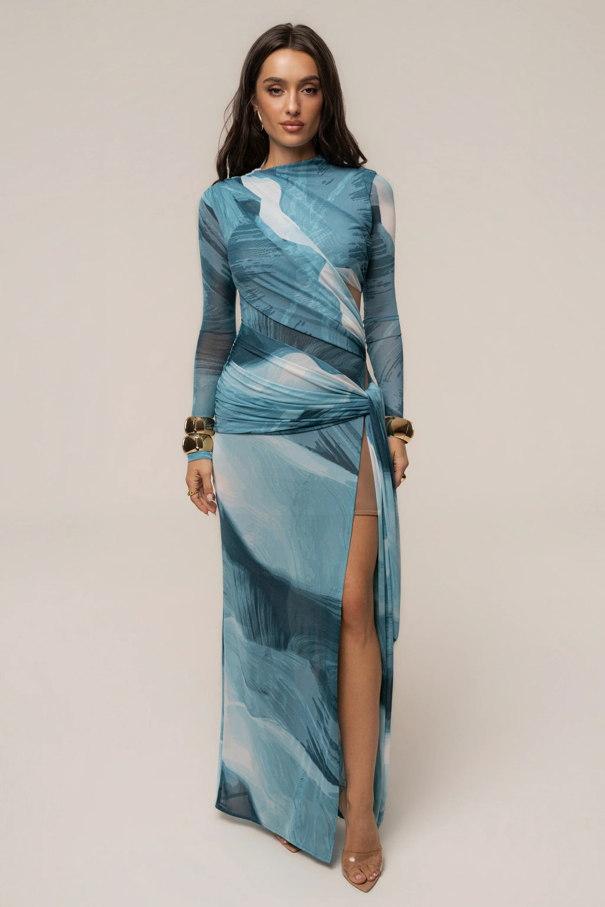 Sunset Blue Heatwave Mesh Maxi Dress | JLUXLABEL US