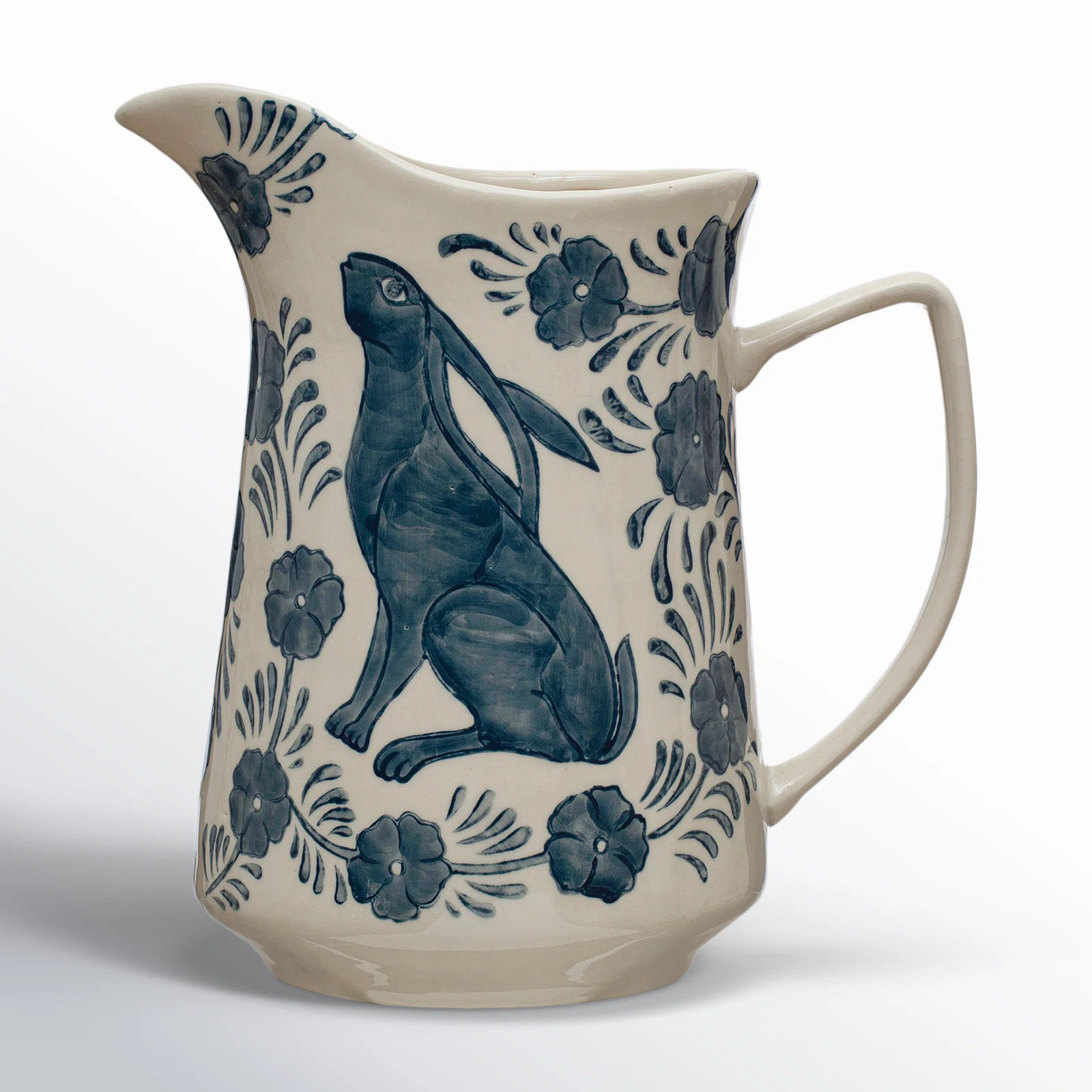 Stoneware Pitcher With Painted Rabbit And Florals | Wayfair North America