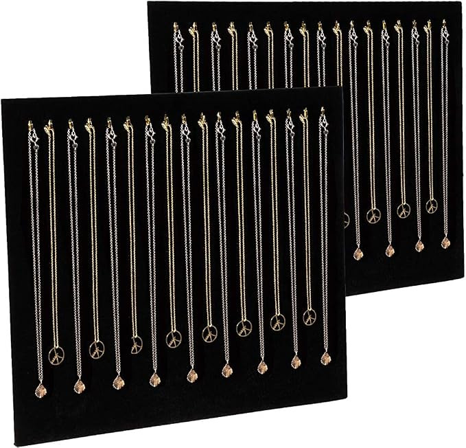 Necklace Display Boards for Selling, Shows, Jewelry Organizer with 17 Hooks (Black Velvet, 2 Pack... | Amazon (US)