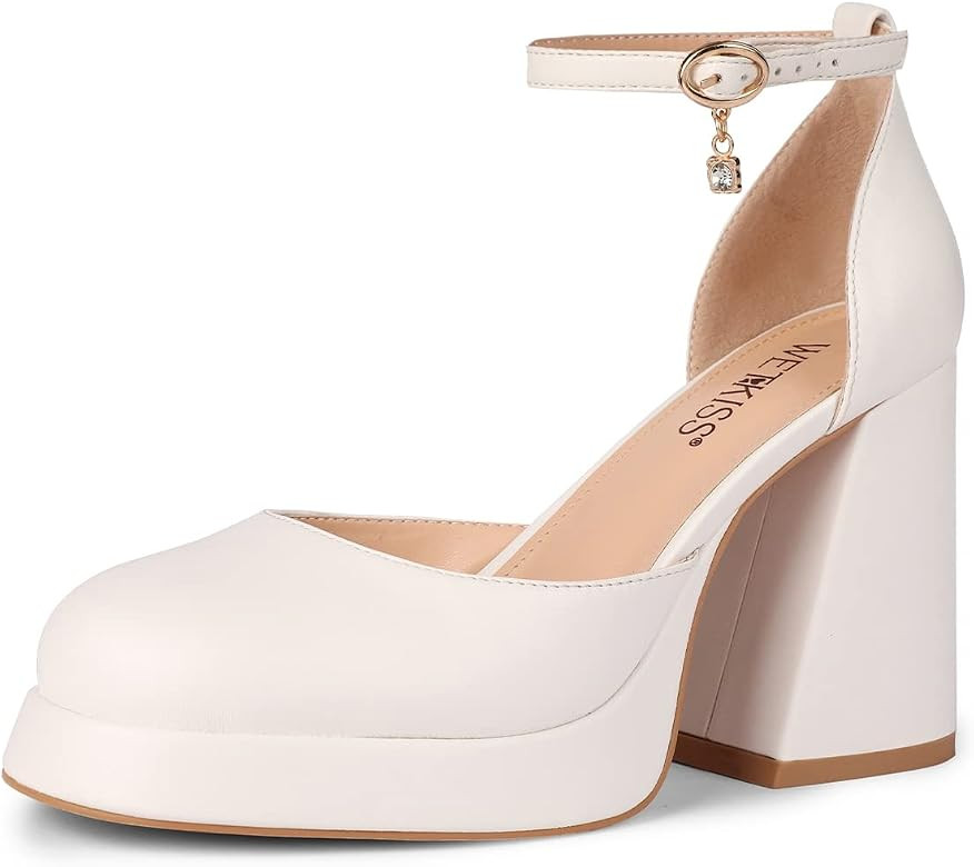 wetkiss Platform Chunky Heels for Women Ankle Strap Pumps | Amazon (US)