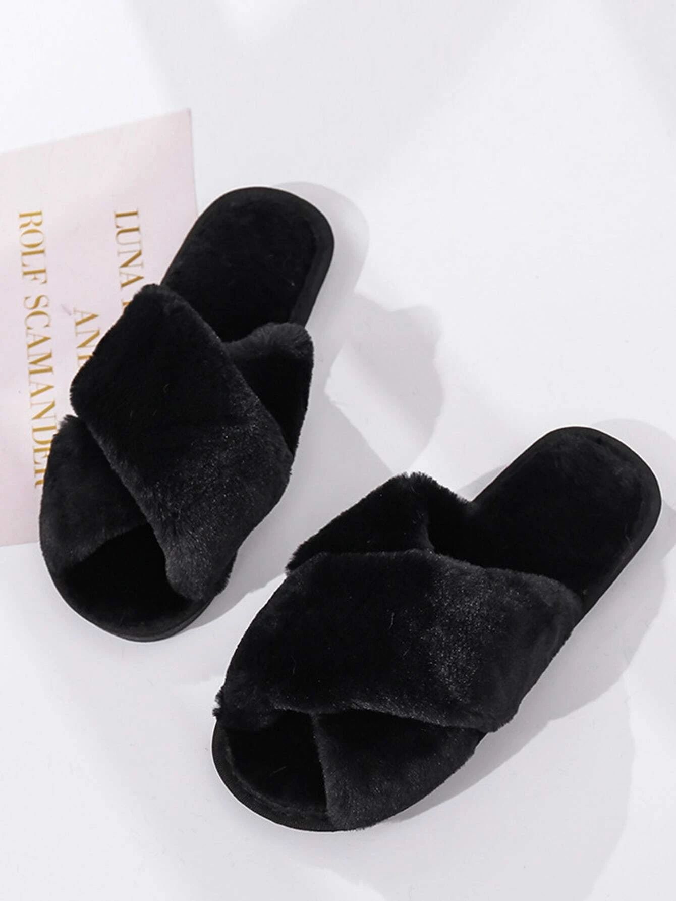 Criss Cross Fluffy Slippers | SHEIN