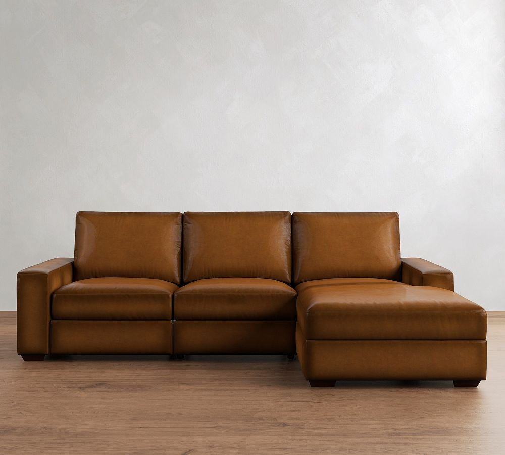 Big Sur Square Arm Leather Power Reclining Chaise Sectional (114"-126") | Pottery Barn (US)