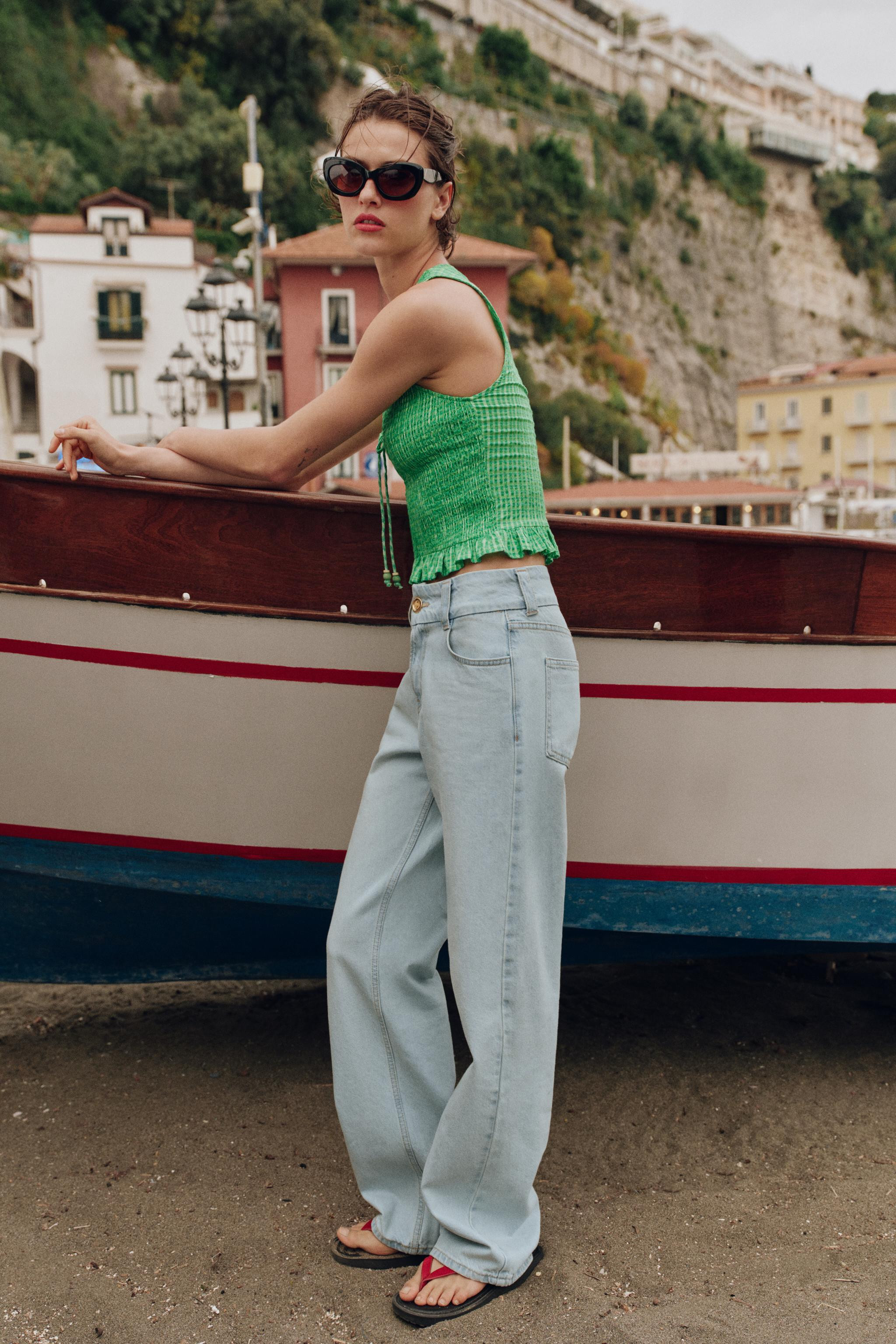 Z1975 HIGH WAIST WIDE LEG CROCHET COMBINED JEANS | Zara US