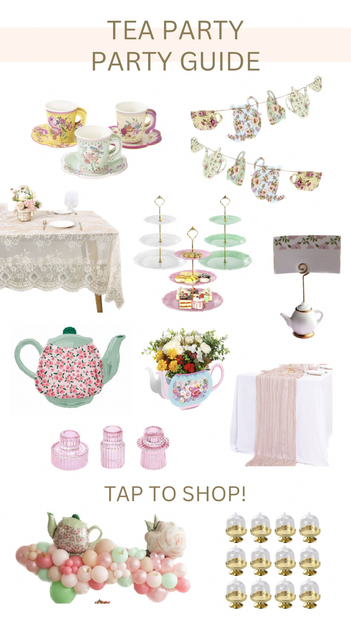 How adorable are these party decorations for a whimsical tea party themed party?🫖💗 #teapartyguide #teapartythemedpartydecor #teapartydecorations #whimsicalteaparty #gardenparty #gardenpartydecor 

#LTKStyleTip #LTKParties #LTKFindsUnder50