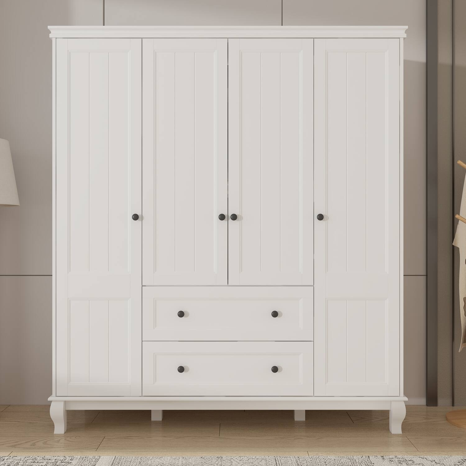 FUFU & GAGA - Freestanding Wardrobe with Textured Finish & Solid Wood Legs Armoires - Spacious Storage for Bedroom - White | Best Buy U.S.