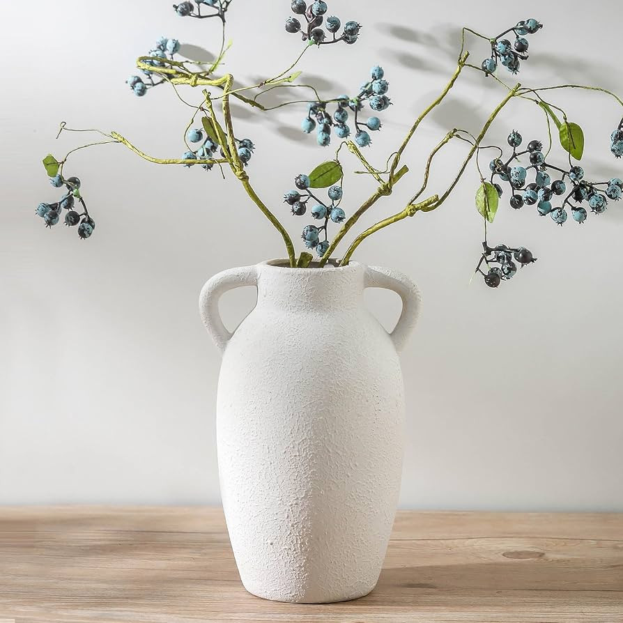 Ceramic Farmhouse Vase with 2 Handles, Boho Decorative Flower Vase for Home Decor, Living Room, E... | Amazon (US)