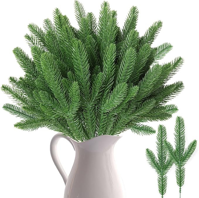 50pcs Christmas Pine Branches, Artificial Pine Needles Xmas Green Faux Fake Artificial Pines Spri... | Amazon (UK)