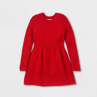 Toddler Girls' Crochet Sparkle Long Sleeve Dress - Cat & Jack™ Red | Target