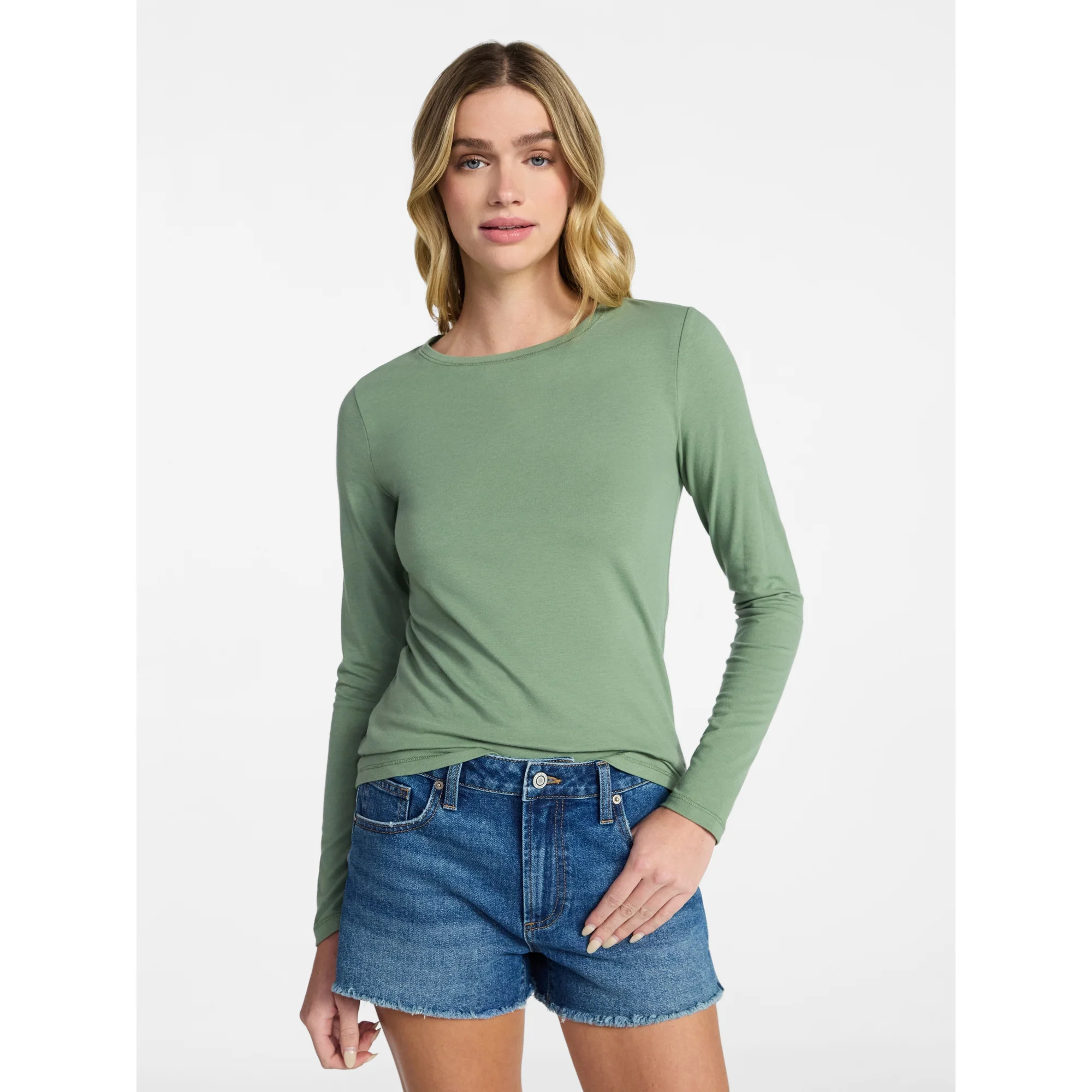 No Boundaries Crewneck Tee with Long Sleeves, Women's & Women's Plus XXS-4X | Walmart (US)