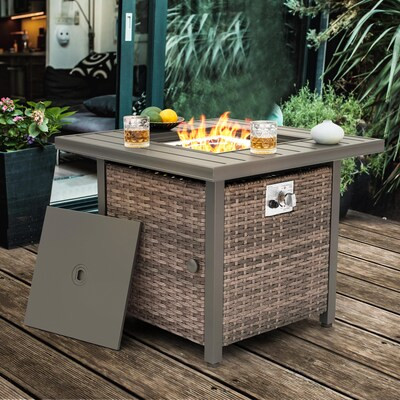 Nuu Garden 29.92-Inches W Brown Aluminum Square Tabletop Liquid propane Fire pit table | Lowe's
