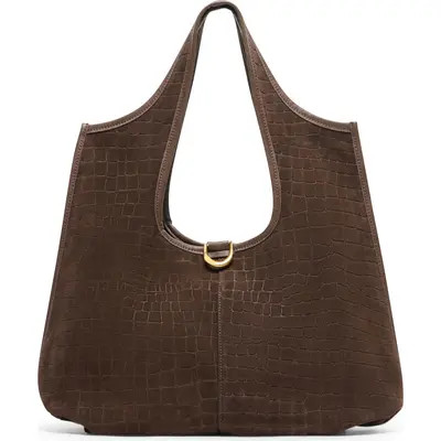 Dolce Vita Pava Croc Embossed Suede Shoulder Bag in Mid Brown at Nordstrom | Nordstrom
