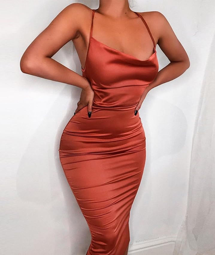 Velius Women's Sexy Spaghetti Strap Backless Lace up Bodycon Party Dress … | Amazon (US)
