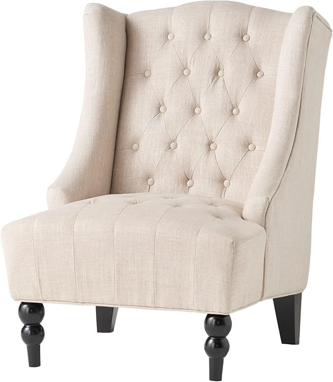 GDFStudio Tall Tufted Fabric Accent Chair, Vintage Club Seat for Living Room (Light Beige) | Amazon (US)