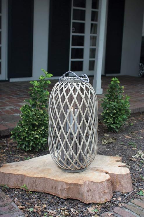 KALALOU Grey Willow Lantern with Glass - Large Vintage Style ​Lighting | Amazon (US)