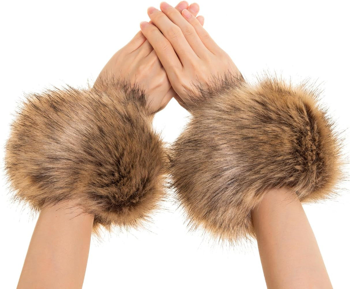 F Flammi Arm Warmers for Women, Wrist Cuffs Faux Fur Winter Wrist Warmer, Furry Bands for Cosplay... | Amazon (US)