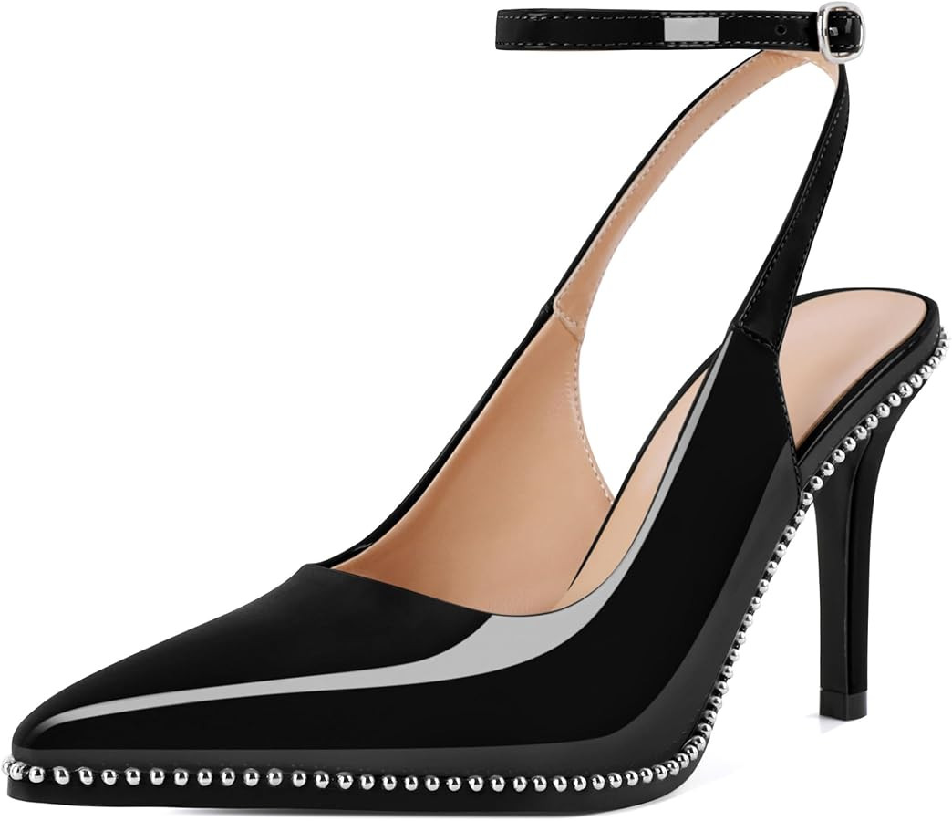 Soireelady Women's Slingback Heels Ankle Strap Pointed Toe Stilettos High Heel Beaded Pumps Dress... | Amazon (US)